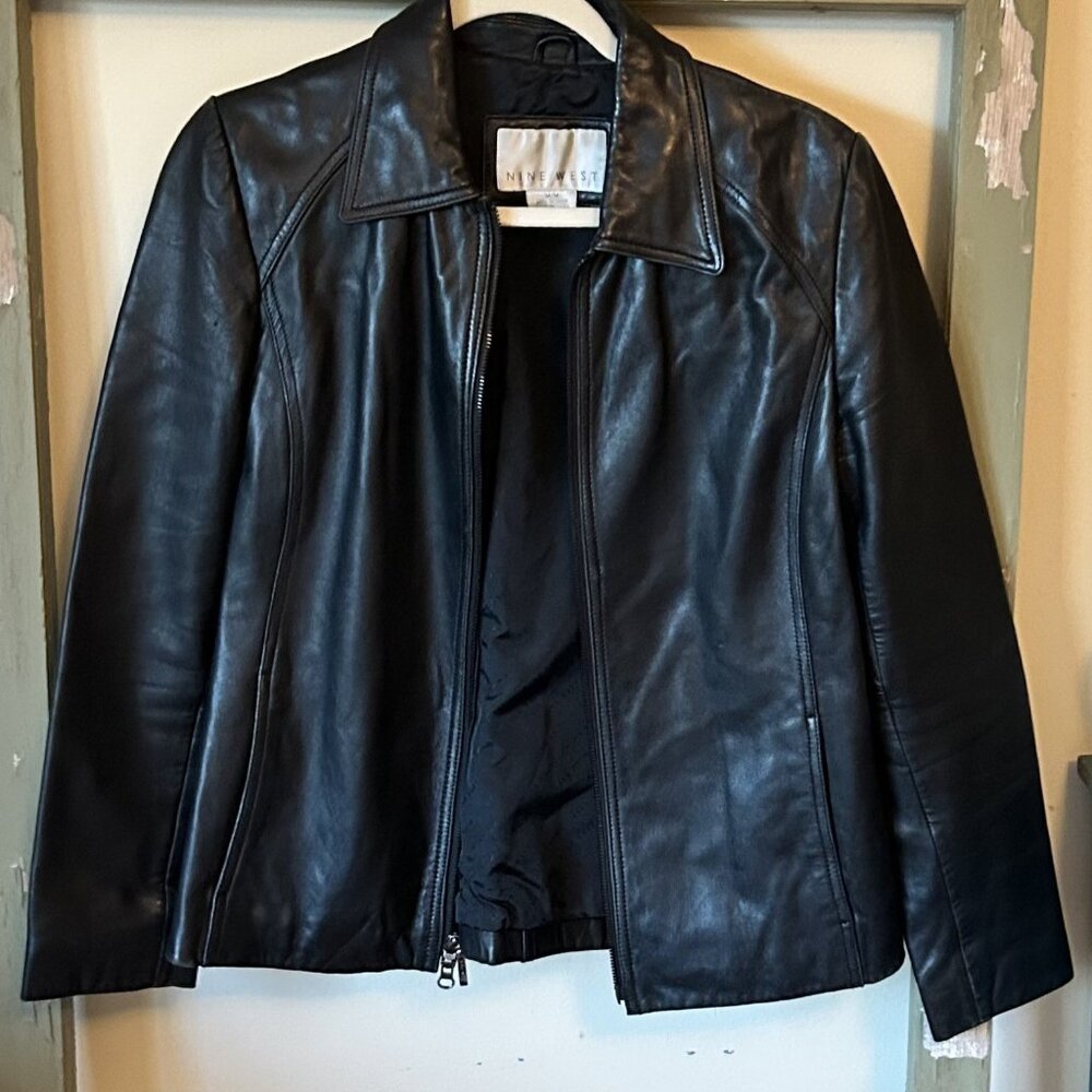 Nine West leather jacket, size M, black